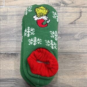 Dr. Seuss Grinch Green Slipper Socks with Red Trim